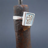 Sterling Silver and Enamel Cat Ring - Cat Jewelry
