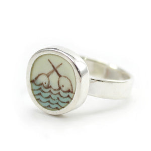 Sterling Silver and Enamel Narwhal Ring