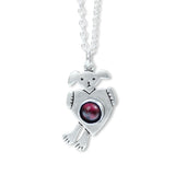 Dog Memorial Charm Necklace - Sterling Silver and Garnet Pet Loss Necklace