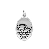 Oval Sterling Silver Pisces Necklace on Adjustable 925 Chain - Zodiac Charm
