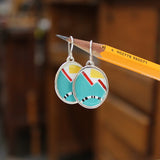 Sterling Silver Mountain Sunset Earrings in Turquoise Red and Yellow - Modern Dangles