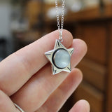Sterling Silver Star Pendant with Moonstone Center on Adjustable Chain