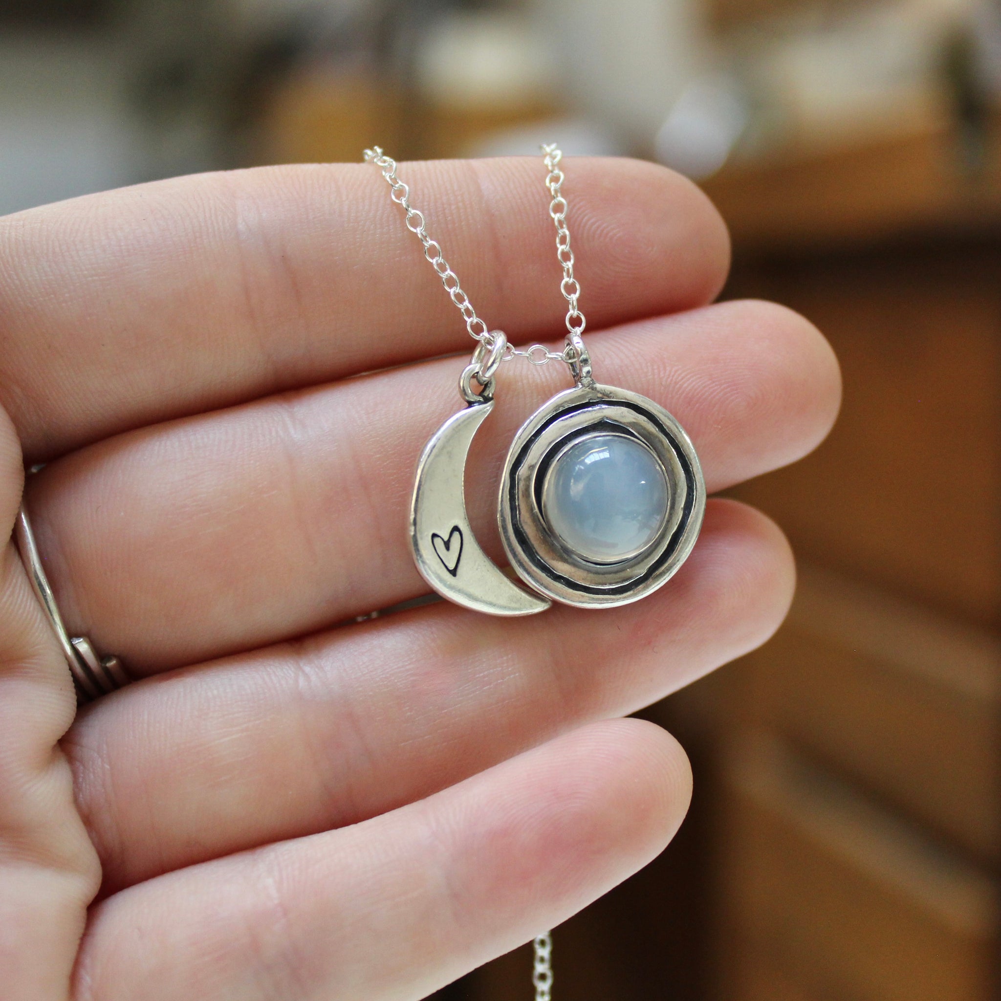 3/4 Moon - Sterling silver and moonstone pendant selling