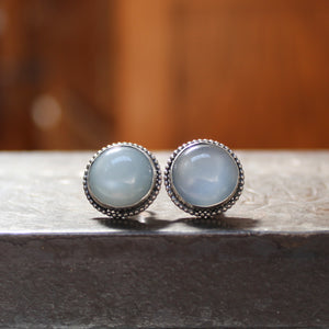 Sterling Silver and Grey-White Moonstone Post Earrings