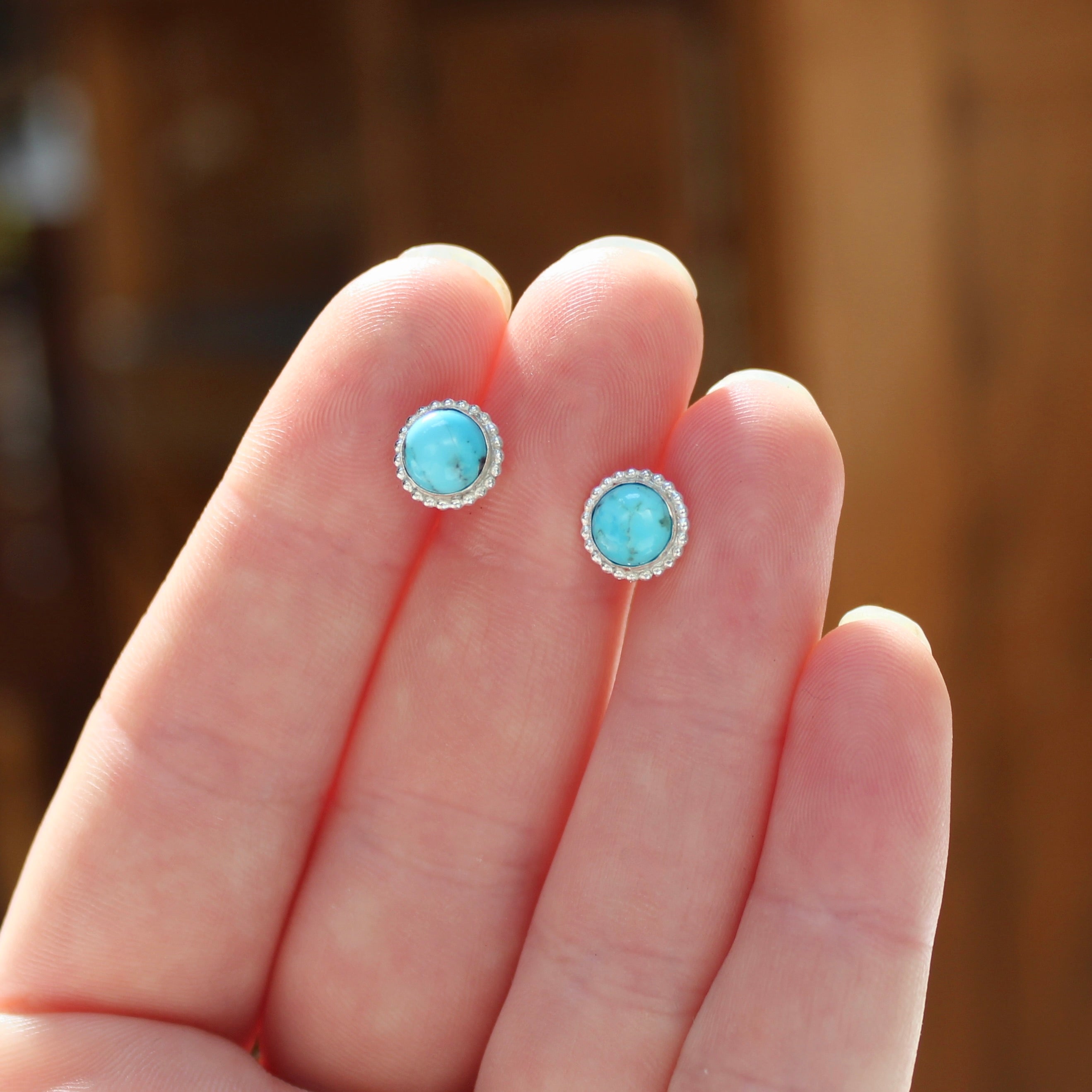 Sterling Silver and Turquoise Posts - Bright Silver and 6mm Kingman Tu ...