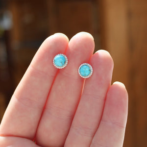 Sterling Silver and Turquoise Posts - Bright Silver and 6mm Kingman Turquoise Stud Earrings