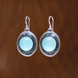 Chalcedony Earrings - Sterling Silver and Aqua Blue Chalcedony Modern Shadowbox Style Jewelry
