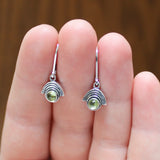 Tiny Sterling Silver and Peridot Rainbow Earrings on Lever Back Ear Wires