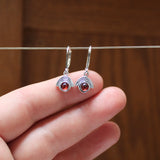 Tiny Sterling Silver and Garnet Rainbow Earrings on Lever Back Ear Wires