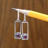 Modern Garnet Earrings - Sterling Silver and Garnet Dangle Earrings on Lever Back Ear Wires