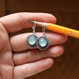 Sterling Silver and Chalcedony Starburst Earrings on Lever Back Ear Wires