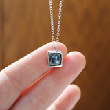 Tiny Faceted Moss Kyanite and Sterling Silver Pendant - Shadowbox Style Teal Kyanite Necklace