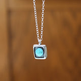 Tiny Kingman Turquoise Pendant - Sterling Silver and 6mm Turquoise Shadowbox Style Southwestern Necklace