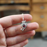 Cat Memorial Charm Necklace - Sterling Silver and Garnet Pet Loss Necklace