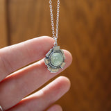 Sterling Silver and Light Green Prehnite Deco Style Pendant Necklace