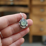 Sterling Silver and Light Green Prehnite Deco Style Pendant Necklace