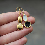 Modern Gold, Black And Grey Enamel Earrings - Sterling Silver Gold Dipped Earrings On Gold Filled Lever Back Ear Wires