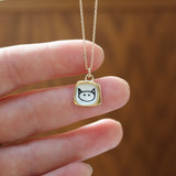 Gold Love Kitty Necklace - Gold Dipped Sterling Silver and Enamel Cat Pendant - Cat Charm Jewelry