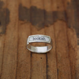 Sterling Silver and Enamel Bookish Band Ring - Gift for Readers - Book Worm Jewelry for Men and Women