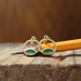 Modern Gold Dipped Earrings in Blue and Green - Reversible Mid Century Modern Sterling Silver, Enamel and Gold Earrings