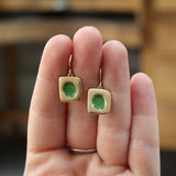 Modern Gold Dipped Green and Gold Earrings - Simple Gold Dot Earrings in Forest Green on Gold Filled Ear Wires