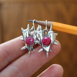 Sterling Silver and Ruby Spiked Heart Earrings