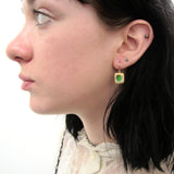 Modern Gold Dipped Green and Gold Earrings - Simple Gold Dot Earrings in Forest Green on Gold Filled Ear Wires