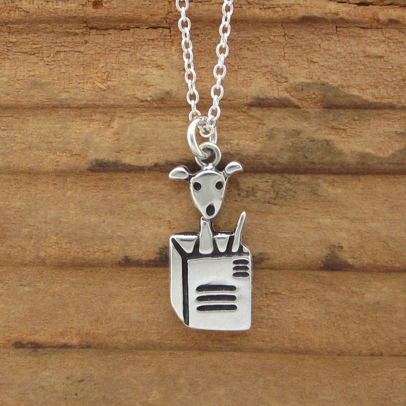 Sterling Silver Dog in a Box Charm Necklace - Dog Charm on Adjustable Sterling Chain