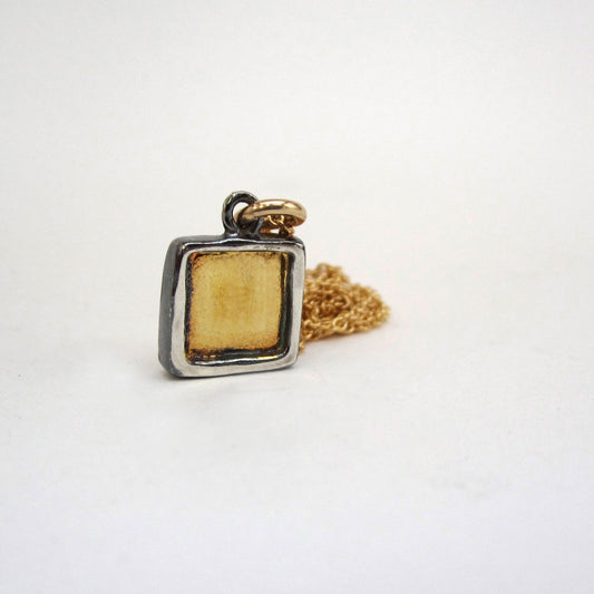 Small Square 24K Gold and Sterling Silver Necklace