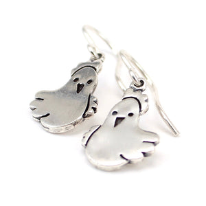 Sterling Silver Chicken Dangle Earrings on 925 Ear Wires