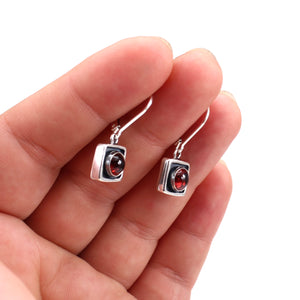 Sterling Silver Garnet Earrings - Red Gemstone Earrings on Sterling Lever Back Ear Wires