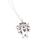 Sterling Silver Hungry Cat Charm on Adjustable Sterling Silver Cable Chain -Cat Jewelry