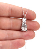 Sterling Silver Modern Sitting Cat Charm on Adjustable Sterling Silver Cable Chain
