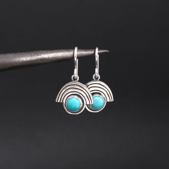 Sterling Silver and Turquoise Earrings on Lever Back Ear Wires - Rainbow Setting