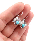 Sterling Silver and Turquoise Earrings on Lever Back Ear Wires - Rainbow Setting
