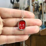 Sterling Silver and Enamel Red Stick Kitty Necklace