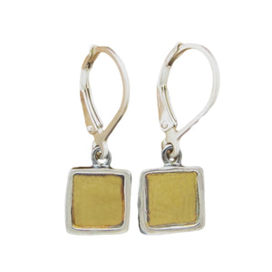 Tiny Square 24K Gold and Sterling Silver Earrings - Keum-Boo Earrings on Gold Fill Lever Backs