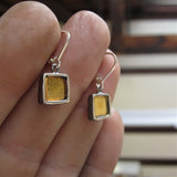 Tiny Square 24K Gold and Sterling Silver Earrings - Keum-Boo Earrings on Gold Fill Lever Backs