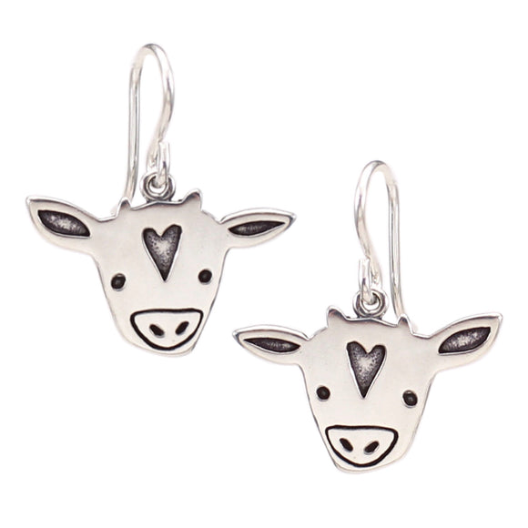 Sterling Silver Cow Charm Earrings