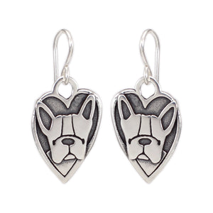 Sterling Silver French Bulldog Charm Earrings on 925 Ear Wires - Boston Terrier Dangles