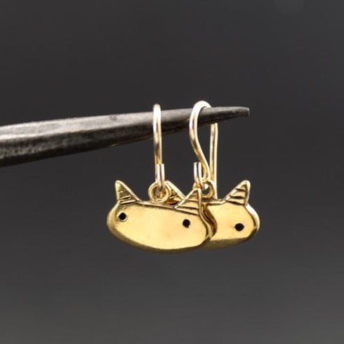 Little Gold Cat Head Charm Earrings