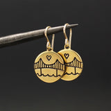 Gold Dipped Round Golden Gate Bridge Medallion Earrings