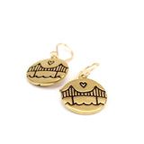 Gold Dipped Round Golden Gate Bridge Medallion Earrings