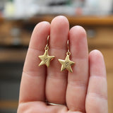 Gold Star Earrings - Solid Sterling Stars With Hearts Dipped In Gold