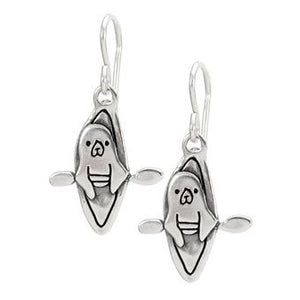 Kayaking Seal Charm Earrings - Sterling Silver Funny Seal Dangle Earrings