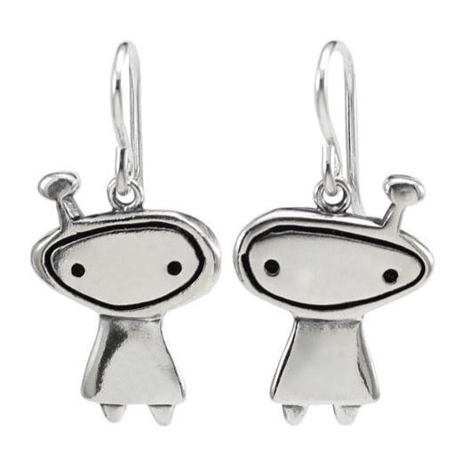Sterling Silver Little Orbit Girl Earrings - Astronaut Earrings