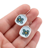 Sterling Silver and Enamel Blue Flower Earrings - Flower Dangle Earrings