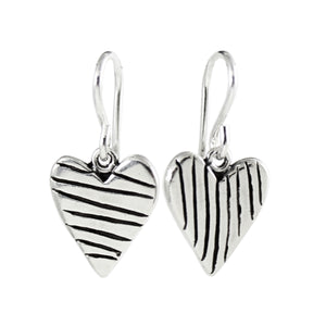 Sterling Silver Little Stripe Heart Earrings