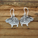 Sterling Silver Cat and Capybara Earrings - Capybara Jewelry