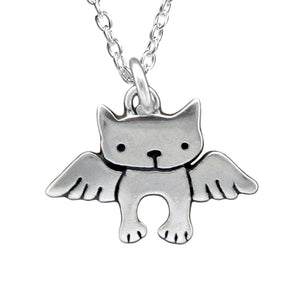 Sterling Silver Angel Kitty Charm Necklace- Cat Memorial Charm on Adjustable Sterling Chain